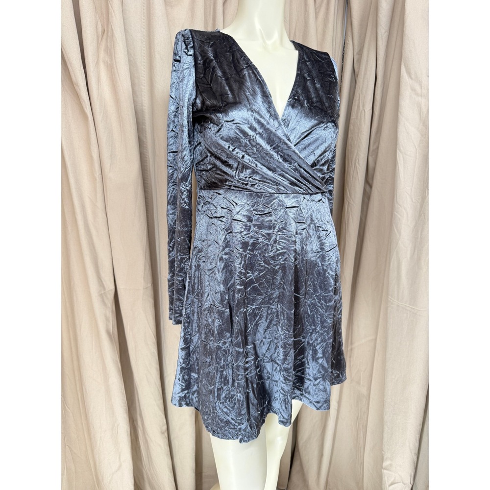 Y2K Final Touch Silver Crushed Velvet Wrap Style Mini Dress Medium